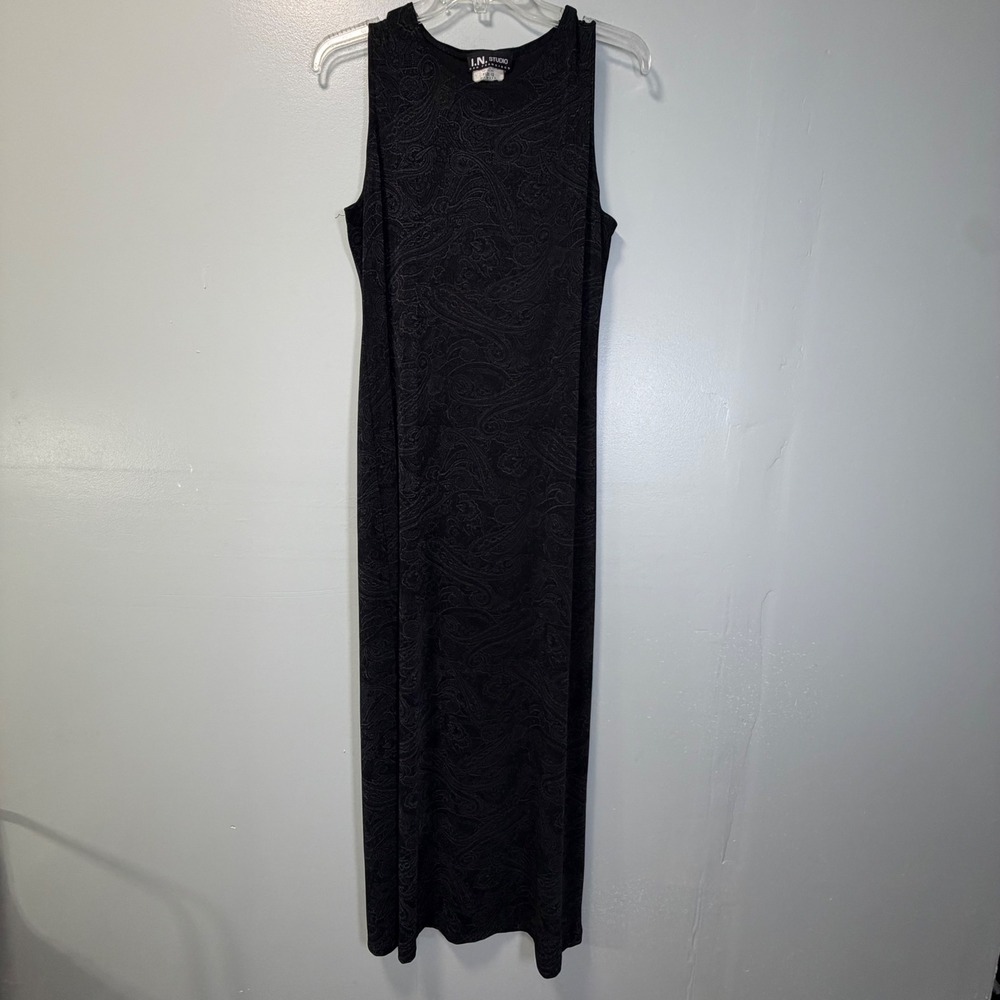 I.N. Studio Womens Vintage 90s Paisley Maxi Dress Black Silver Sleeveless Sz 12